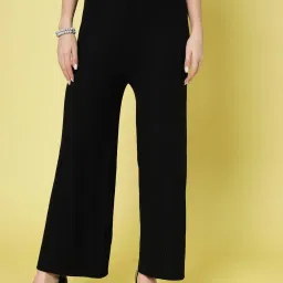 Mafadeny Black Regular Fit Mid Rise Palazzos image 1