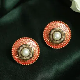 Priyaasi Floral Red & Pearl White Stud Earrings image 1