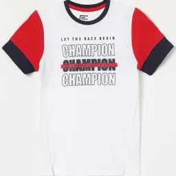 Fame Forever by Lifestyle Kids White & Red Cotton Color Block T-Shirt image 1