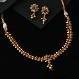 Priyaasi Flower Pink & Golden Necklace & Earring Set image 1