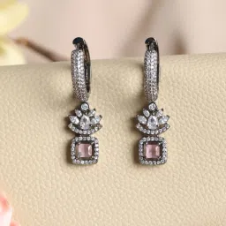 Priyaasi Pink Leaf Block Hoop Earrings image 1
