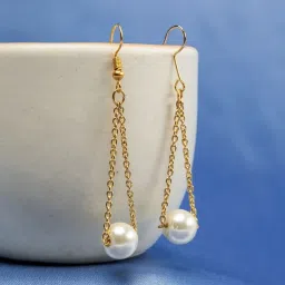 Priyaasi Link Chain Pearl White Dangler Earrings image 1