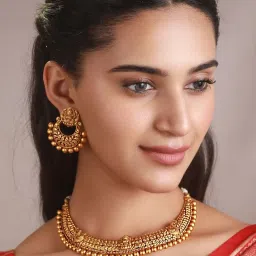 Priyaasi Goddess Laxmi Pink & Golden Necklace and Earring Set image 1