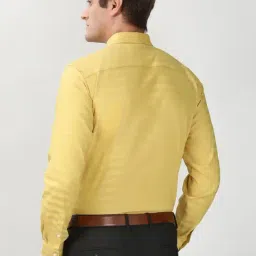 Peter England Yellow Cotton Slim Fit Striped Shirt image 2