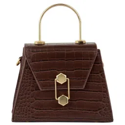 London Rag Brown Croc Textured Small Satchel Handbag image 1