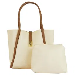 London Rag Off White Solid Medium Tote Handbag image 1