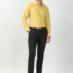 Peter England Yellow Cotton Slim Fit Striped Shirt image 5