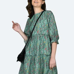 Zink London Green Floral Print Skater Dress image 1