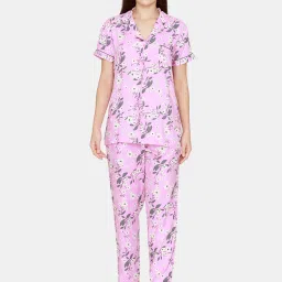 Coucou by Zivame Lilac Printed Shirt With Pyjamas image 1