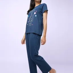 YU by Pantaloons Blue Cotton Graphic Print Top Pyjama Set image 1
