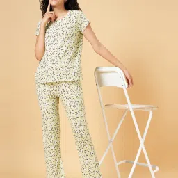 YU by Pantaloons Green Cotton Floral Print Top Pyjama Set image 1