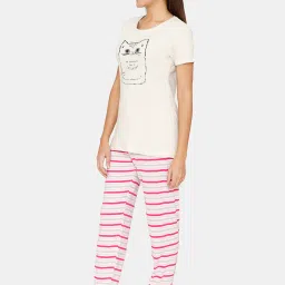 Coucou by Zivame Pink & White Striped Top With Pyjamas image 3