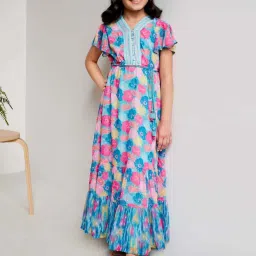 Global Desi Girl Multicolor Floral Print Gown image 1