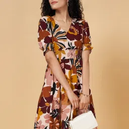 YU by Pantaloons Pink & Brown Printed A-Line Dress image 1