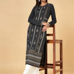 YU by Pantaloons Grey Printed Straight Kurta image 1