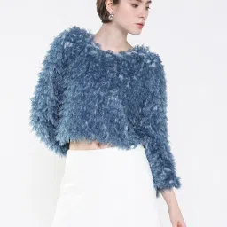 showoffff SHOWOFF Blue Self Design Crop Top image 1