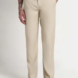 showoffff Showoff Cream Slim Fit Formal Trousers image 1