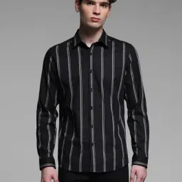 Jack & Jones Black Cotton Slim Fit Striped Shirt-picture-42