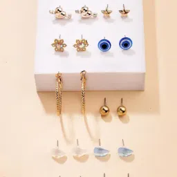 Karatcart Gold-Tone Plated Multicolored Earrings for Women Pack of 9-picture-37