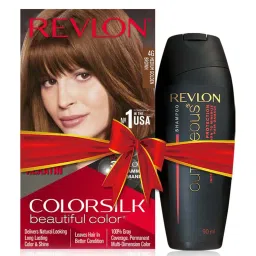 Revlon Color Silk Hair Color with Keratin 4G Medium Golden Brown & Outrageous Shampoo Set image 1