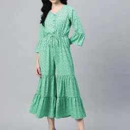 Cottinfab Green Printed Jumpsuit image 1