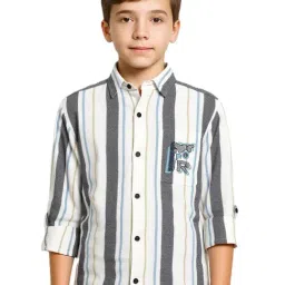Cavio Boys Blue Cotton Striped Comfort Fit Shirt-picture-34
