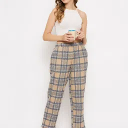 Clovia Beige Check Pyjamas image 4