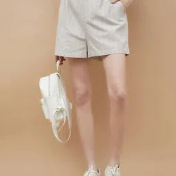 Ginger By Lifestyle Beige Regular Fit Striped Shorts image 1