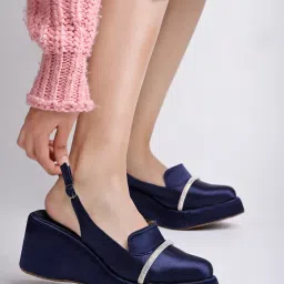 Shoetopia Women's Blue Back Strap Wedges image 1