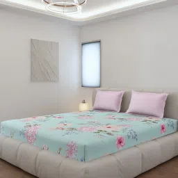 Monte Carlo Edmond Light Pink Polyester Printed 130 GSM King Bedsheet with 2 x Pillow Covers image 1