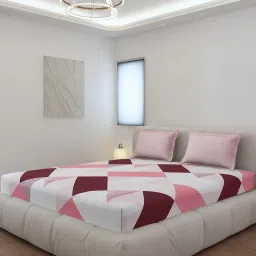 Monte Carlo Stanley Peach Polyester Printed 130 GSM King Fitted Bedsheet with 2 x Pillow Covers image 1