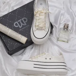 The White Pole Women's Beige Casual Sneakers image 1