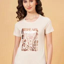 Honey by Pantaloons Beige Cotton Printed T-Shirt image 1