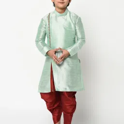 Deyann Kids Green & Red Solid Full Sleeves Kurta with Patiala image 1
