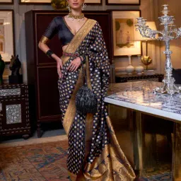 Odette Black Silk Blend Woven Design Saree with Unstitched Blouse-picture-26