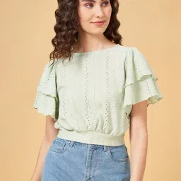People by Pantaloons Green Self Pattern Crop Top-picture-33
