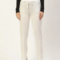RVK White Straight Fit Solid Trousers-image-84