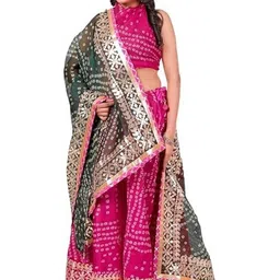 huuhambay Printed Gotta Patti Work Ready To Wear Lehenga & Unstitched Blouse With Dupatta image 4