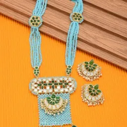 Zaveri Pearls Aqua Blue Crystal Beaded Green Kundan Necklace & Earring Set-ZPFK11440-picture-40