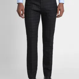 Peter England Black Slim Fit Checks Trousers image 1