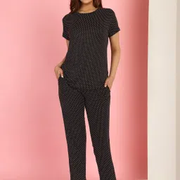 Gracit Black Cotton Printed Top With Pyjamas image 1