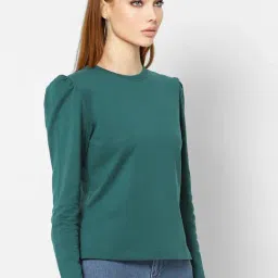 Only Teal Cotton Regular Fit Sweater image 3