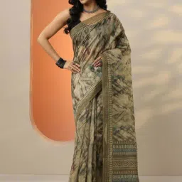 Libas Beige Printed Saree With Unstitched Blouse-picture-12