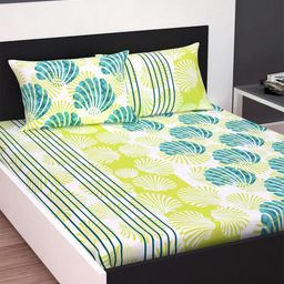 Divine Casa Green & Blue Blend Cotton Graphic 120 TC Double Bedsheet with 2 Pillow Covers-picture-39