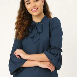 Style Quotient Women Solid Navy Polymoss Regular smart casual Top image 1