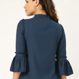 Style Quotient Women Solid Navy Polymoss Regular smart casual Top image 2