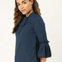Style Quotient Women Solid Navy Polymoss Regular smart casual Top image 3