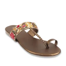Mochi Women's Antique Gold Toe Ring Sandals-picture-20