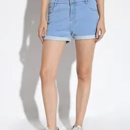 SHOWOFF Blue Denim Slim Fit Shorts-image-74