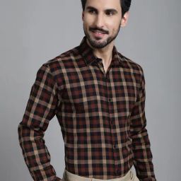 Indian Needle Brown Regular Fit Checks Shirt-picture-7